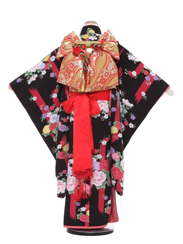七五三レンタル（7女結び帯）7153  黒 矢絣