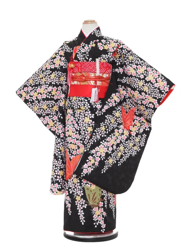 七五三レンタル（7女結び帯）7156  黒 しだれ桜