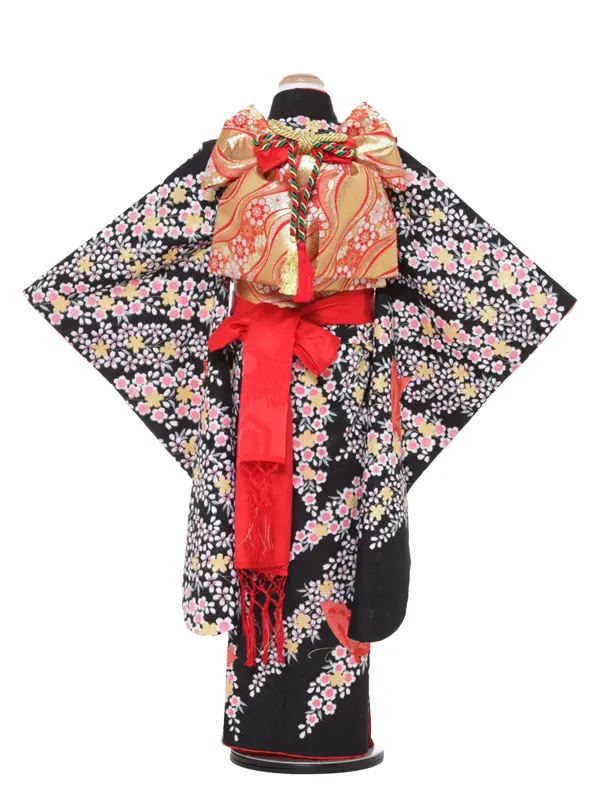 七五三レンタル（7女結び帯）7156  黒 しだれ桜