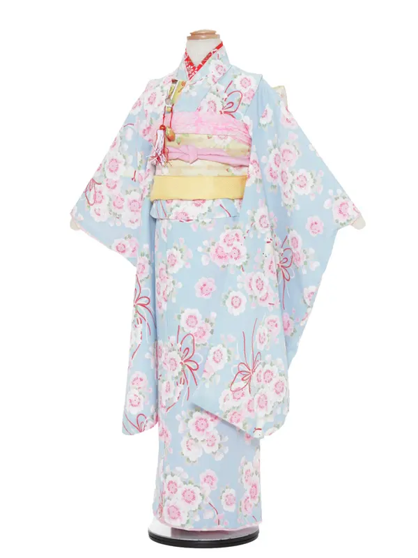 七五三レンタル（7女結び帯）7160  水色 桜 pomponette