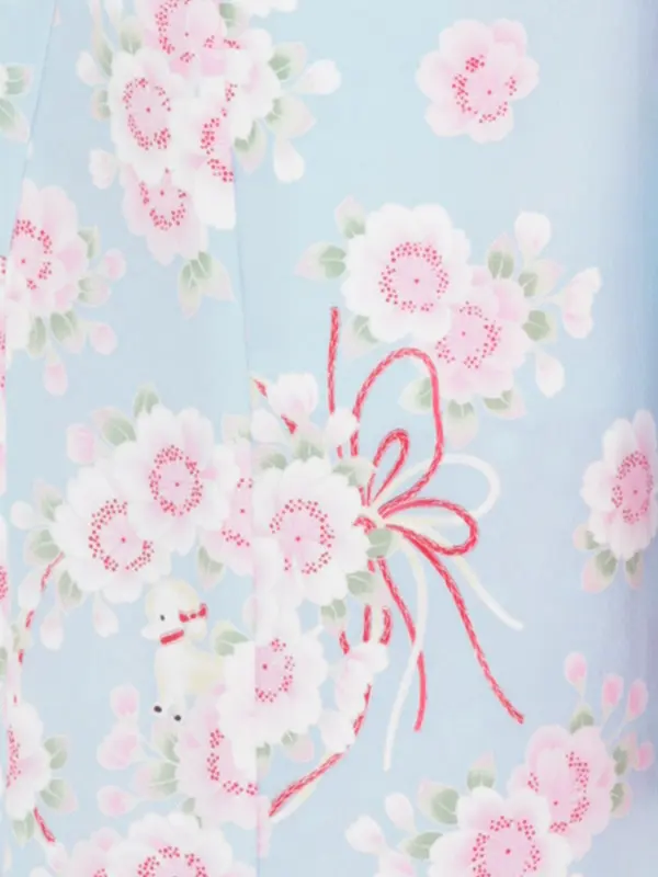 七五三レンタル（7女結び帯）7160  水色 桜 pomponette