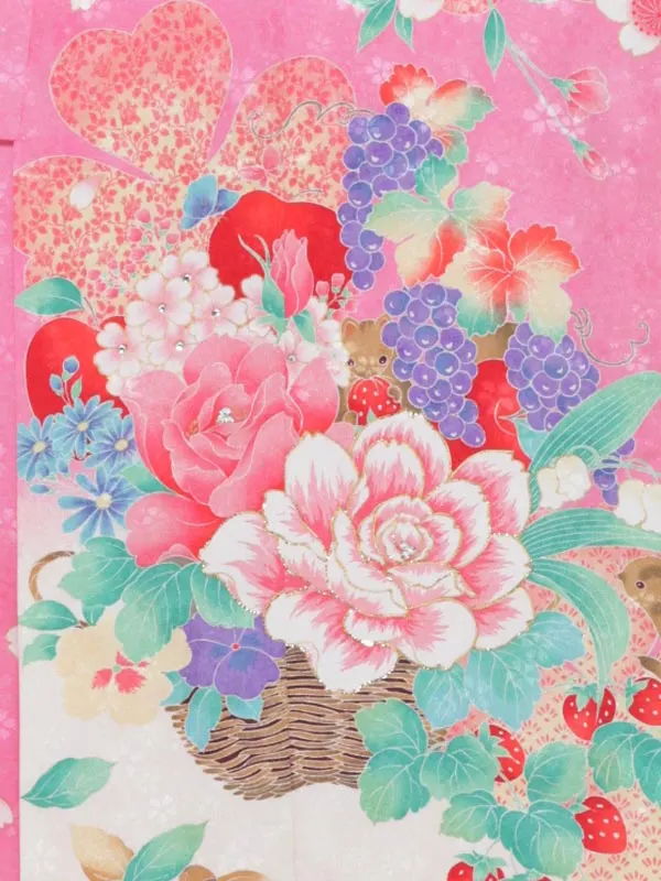 七五三レンタル（7女結び帯）7164  ﾋﾟﾝｸ りす