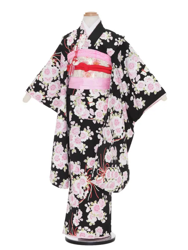 七五三レンタル（7女結び帯）7165  黒 桜 pomponette
