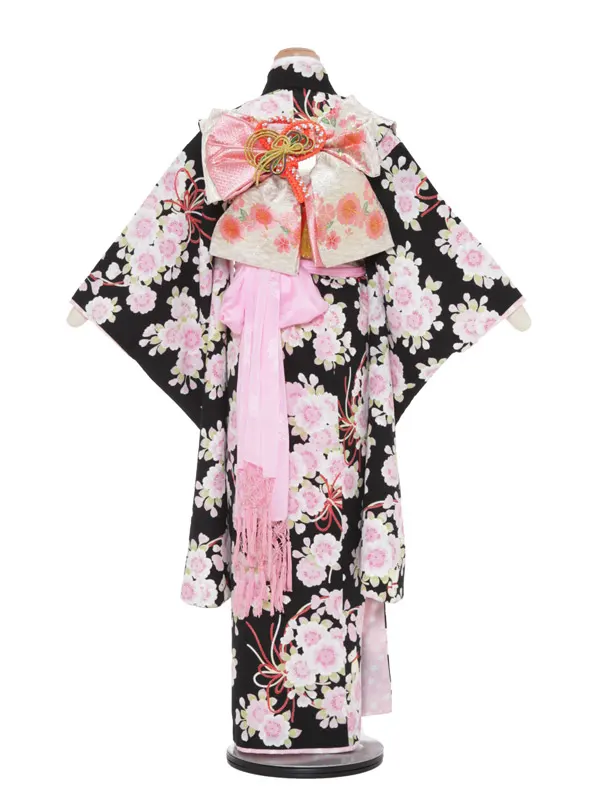 七五三レンタル（7女結び帯）7165  黒 桜 pomponette