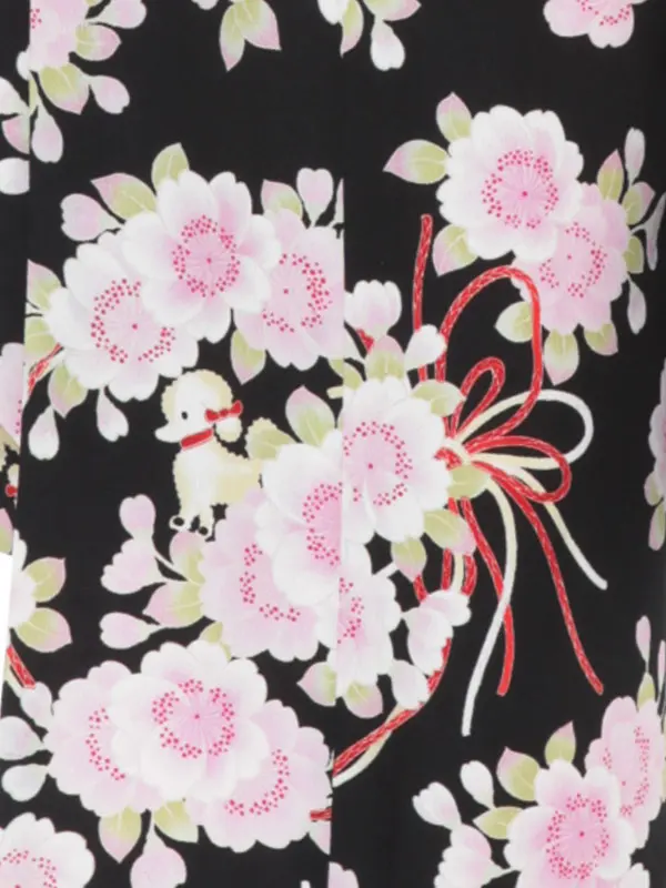 七五三レンタル（7女結び帯）7165  黒 桜 pomponette