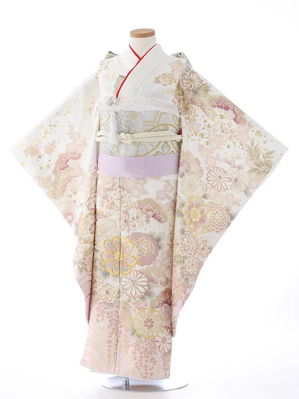 七五三（7女結び帯）7165【正絹】白 藤 花模様 桂由美