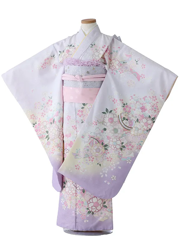七五三（7女結び帯）7166 薄紫 鞠 花模様