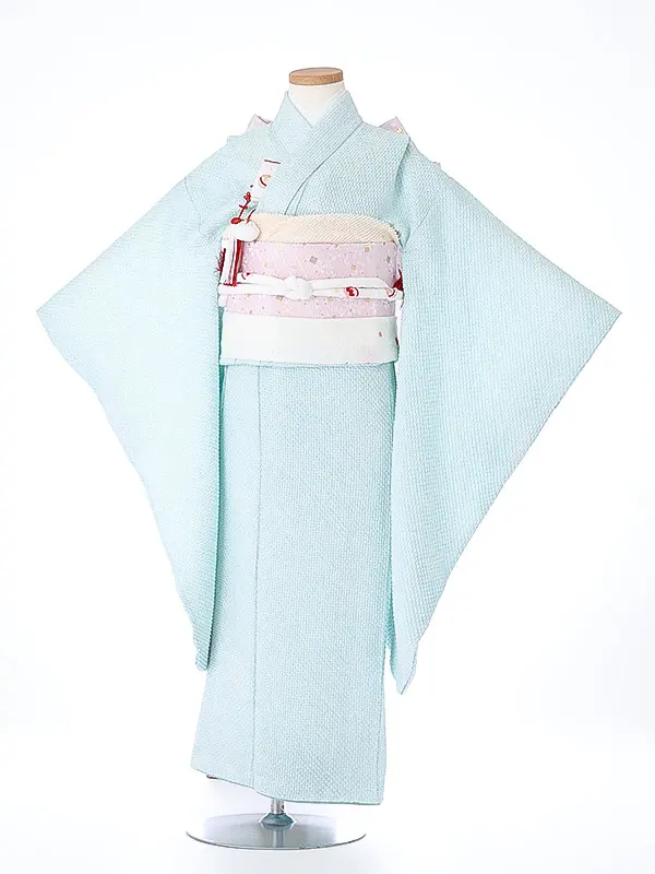 七五三（5女結び帯）7168【正絹】水色 きぬたや絞り 刺繍オリジナル