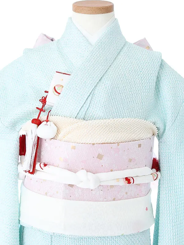 七五三（5女結び帯）7168【正絹】水色 きぬたや絞り 刺繍オリジナル