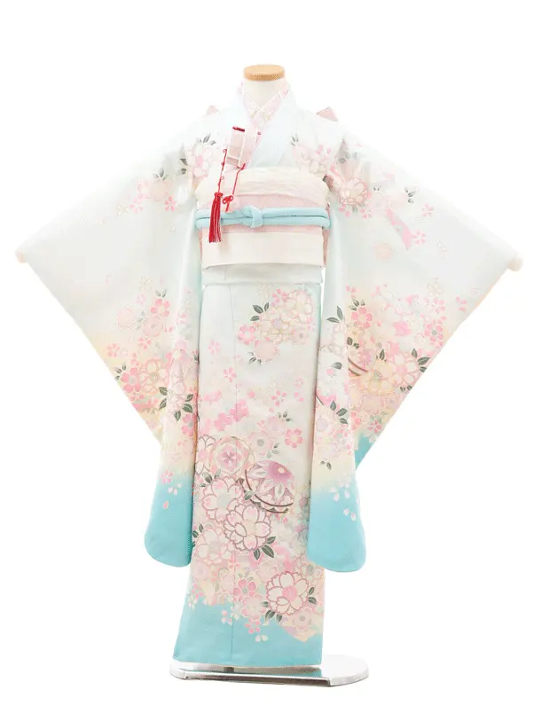 七五三（7女結び帯）7169 水色 鞠 花模様