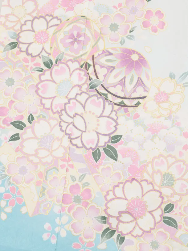 七五三（7女結び帯）7169 水色 鞠 花模様