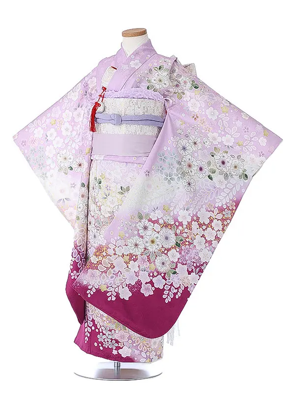 七五三（7女結び帯）7172【正絹】紫 辻が花 花模様