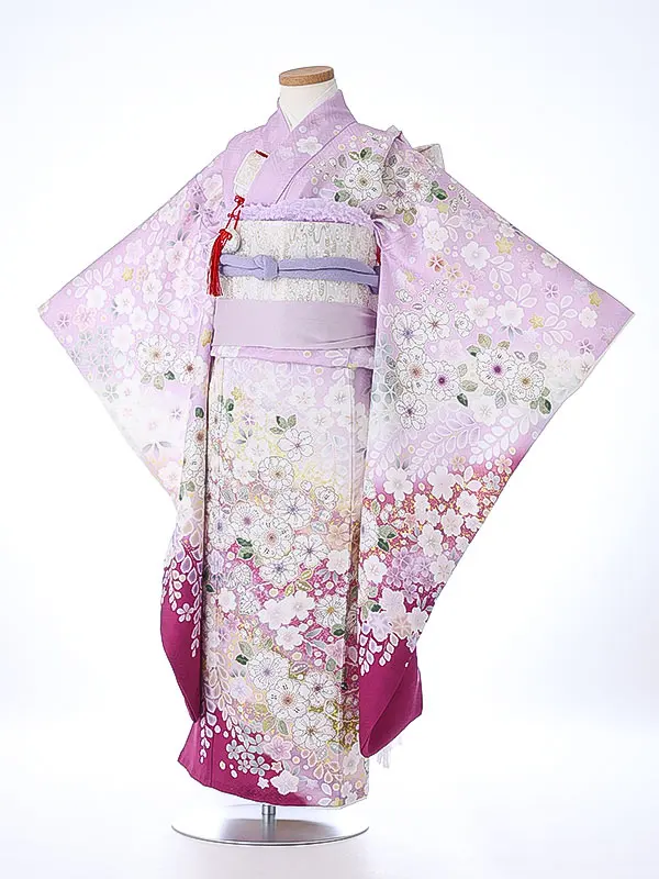 七五三（7女結び帯）7172【正絹】紫 辻が花 花模様