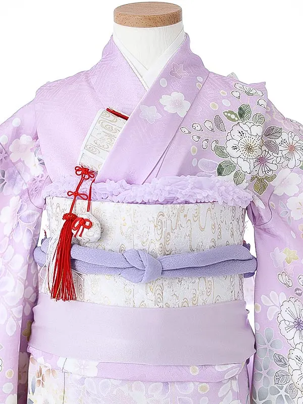 七五三（7女結び帯）7172【正絹】紫 辻が花 花模様
