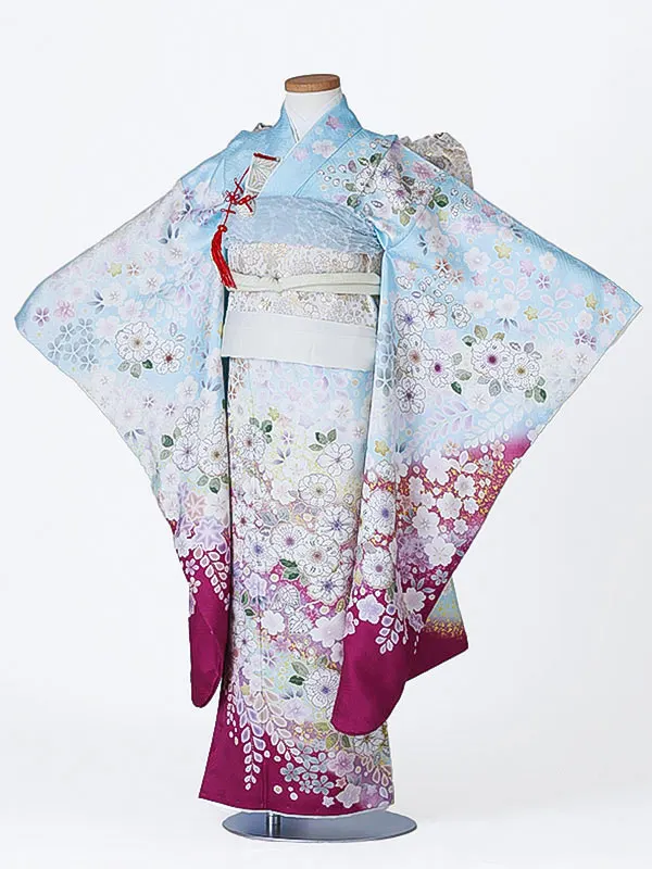 七五三（7女結び帯）7173【正絹】水色 辻が花 花模様