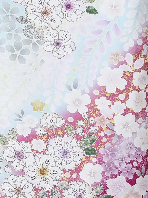 七五三（7女結び帯）7173【正絹】水色 辻が花 花模様