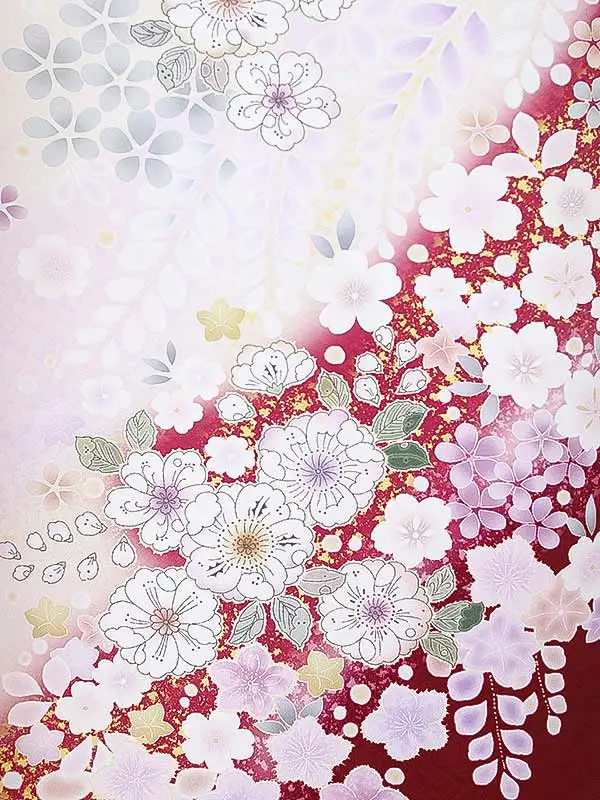 七五三（7女結び帯）7174【正絹】クリーム 辻が花 花模様
