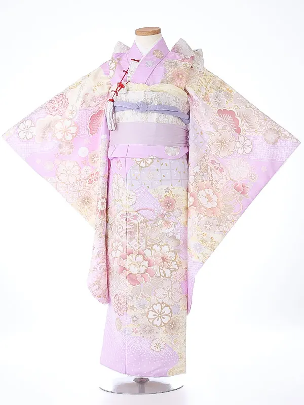 七五三（7女結び帯）7177 薄紫 牡丹 花模様