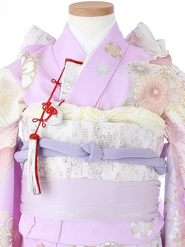 七五三（7女結び帯）7177 薄紫 牡丹 花模様