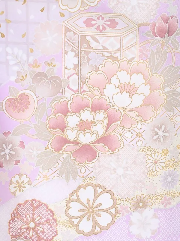 七五三（7女結び帯）7177 薄紫 牡丹 花模様