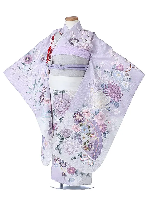 七五三（7女結び帯）7179 薄紫 乱菊 扇