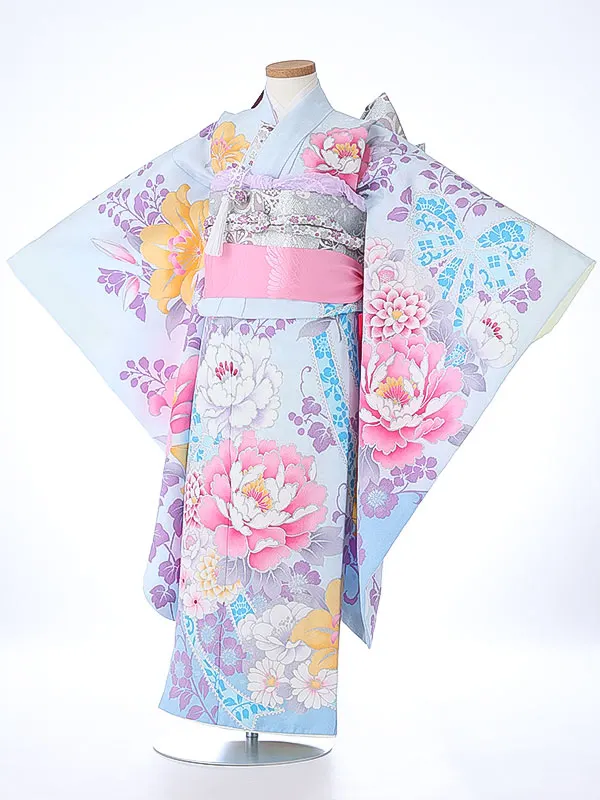 七五三（7女結び帯）7180 水色 洋花 リボン しなこ