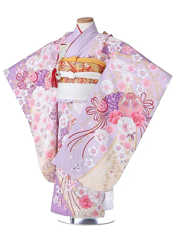 七五三（5女結び帯）7181 紫 鞠 花模様