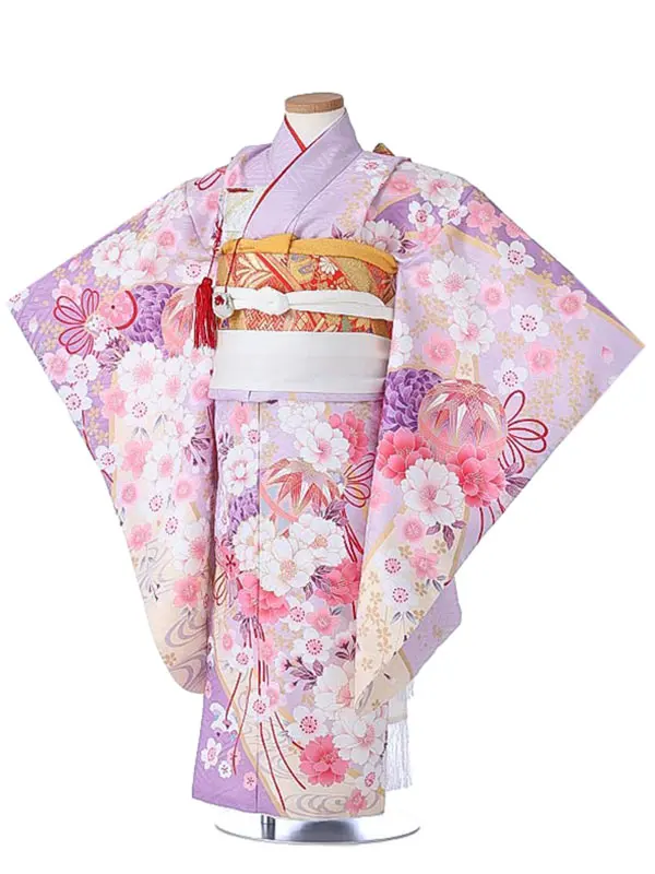 七五三（5女結び帯）7181 紫 鞠 花模様