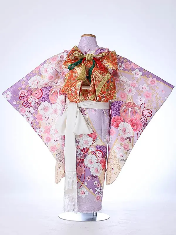 七五三（5女結び帯）7181 紫 鞠 花模様