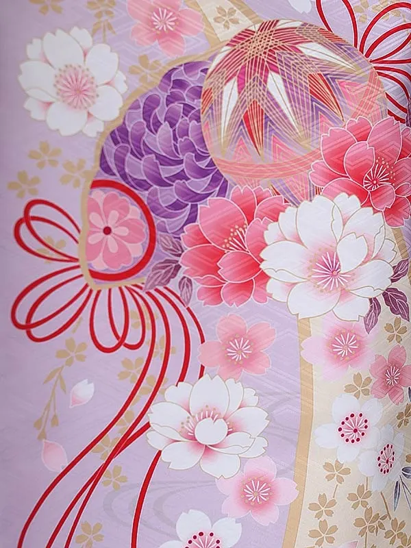 七五三（5女結び帯）7181 紫 鞠 花模様