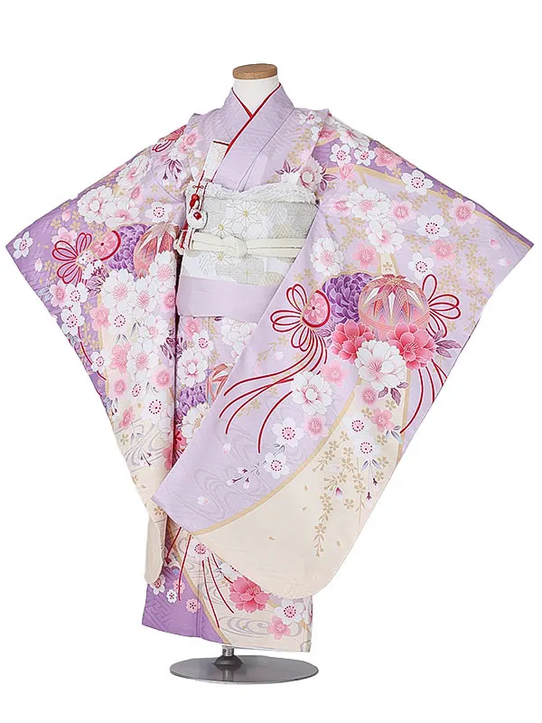 七五三（7女結び帯）7182 紫 鞠 花模様