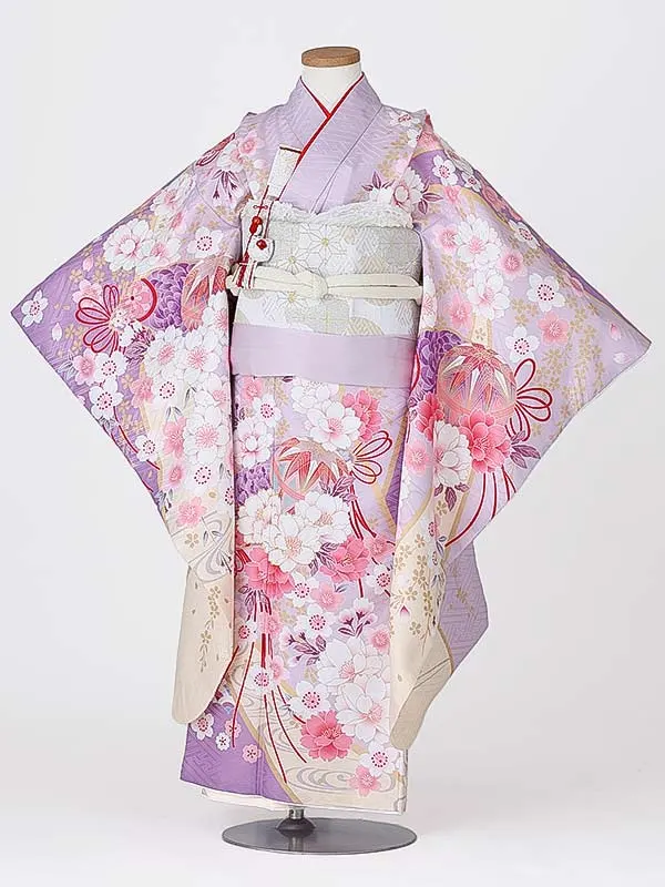 七五三（7女結び帯）7182 紫 鞠 花模様