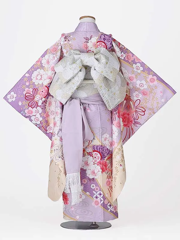 七五三（7女結び帯）7182 紫 鞠 花模様