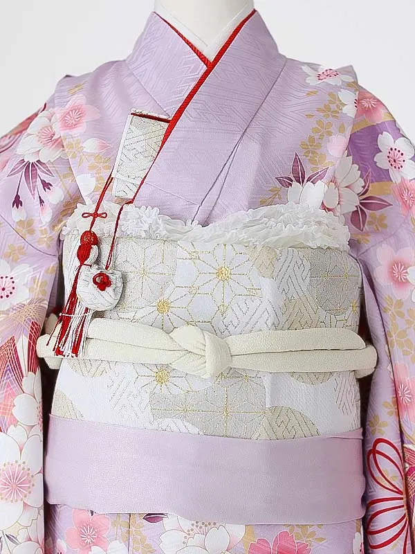 七五三（7女結び帯）7182 紫 鞠 花模様