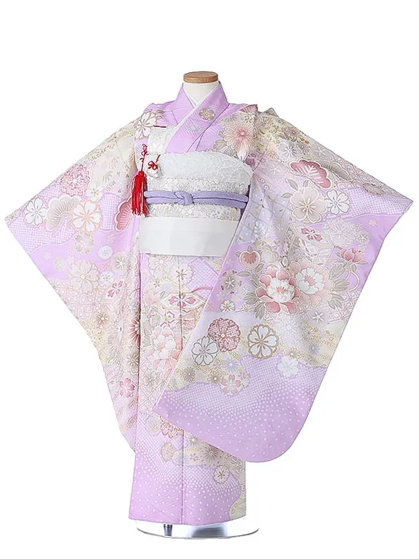 七五三（7女結び帯）7185 紫 牡丹 花模様