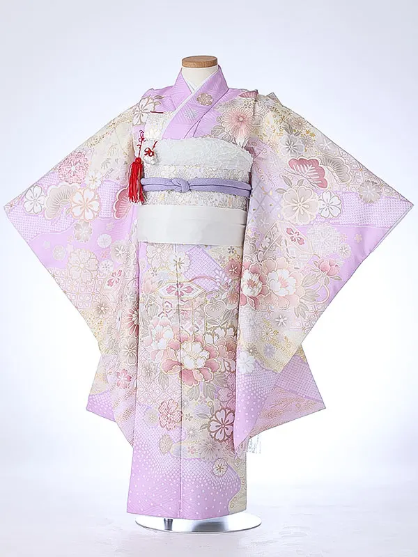 七五三（7女結び帯）7185 紫 牡丹 花模様
