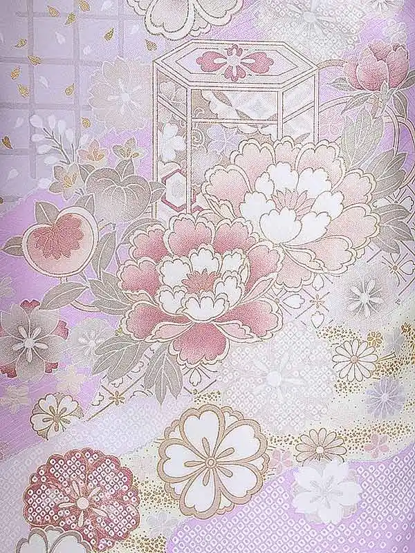 七五三（7女結び帯）7185 紫 牡丹 花模様