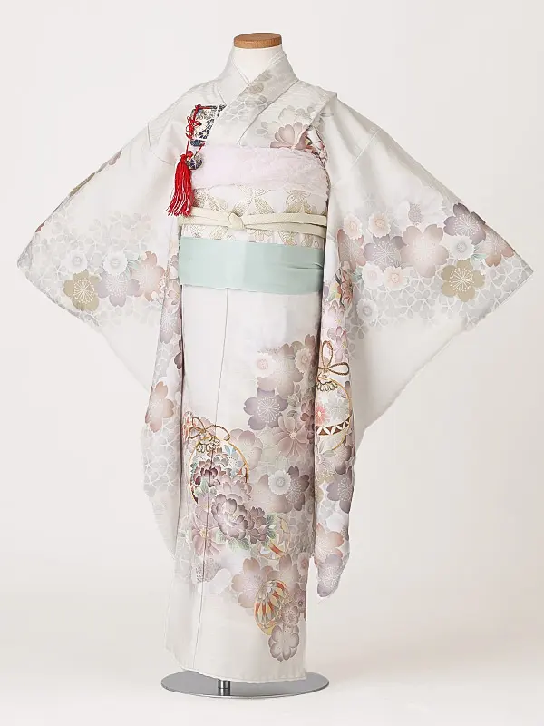 七五三（7女結び帯）7188 アイボリー 小鈴 花模様