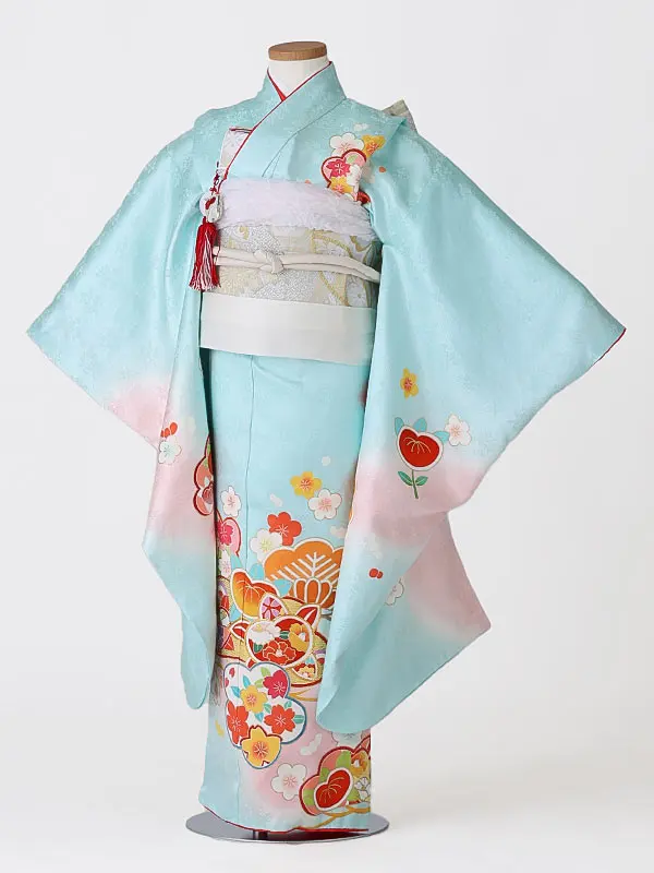 七五三（7女結び帯）7189【正絹】水色 橘 松 桜
