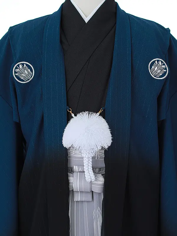 小学校卒業式ジュニア袴男0004 紺黒ぼかし 灰色矢絣袴 九重