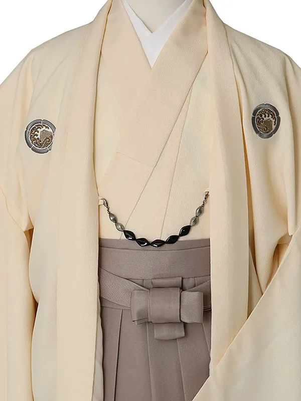 小学校卒業式ジュニア袴男0079 クリーム  ベージュ  家紋  小町Kids