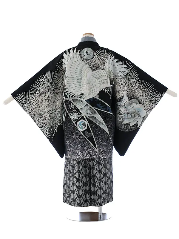 小学校卒業式ジュニア袴男0089 黒 鷹 松 ジャパンスタイル