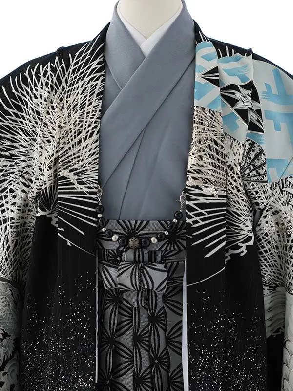 小学校卒業式ジュニア袴男0089 黒 鷹 松 ジャパンスタイル