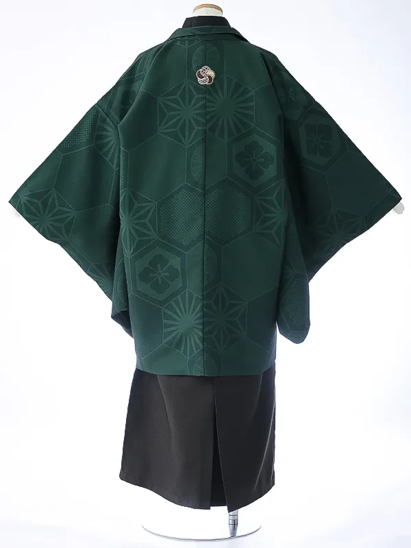 小学校卒業式ジュニア袴男0097 緑 家紋 亀甲 小町kids