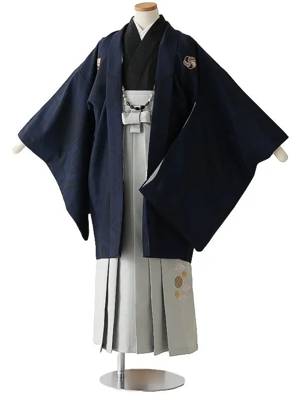 小学校卒業式ジュニア袴男0098 紺 家紋 亀甲 小町kids