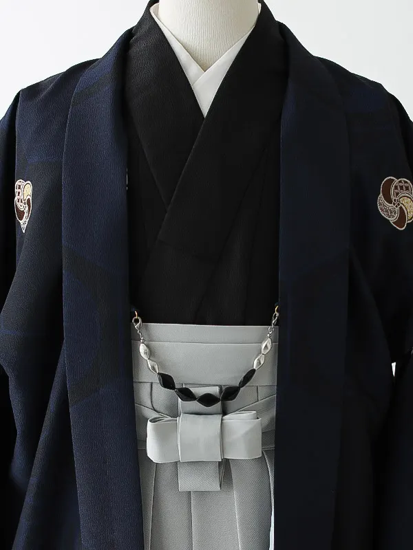 小学校卒業式ジュニア袴男0098 紺 家紋 亀甲 小町kids