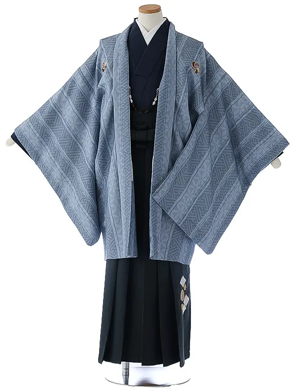 小学校卒業式ジュニア袴男0099 グレー 家紋 亀甲 小町kids