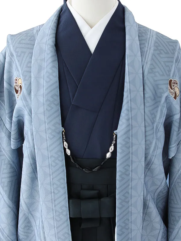 小学校卒業式ジュニア袴男0099 グレー 家紋 亀甲 小町kids