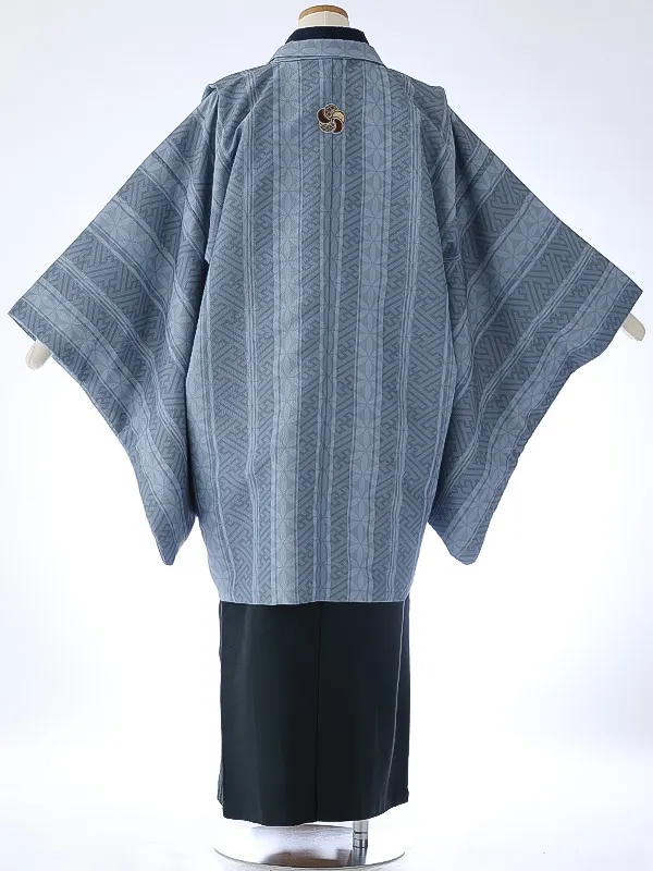 小学校卒業式ジュニア袴男0099 グレー 家紋 亀甲 小町kids