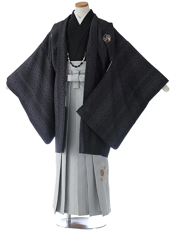 小学校卒業式ジュニア袴男0100 茶 家紋 亀甲 小町kids